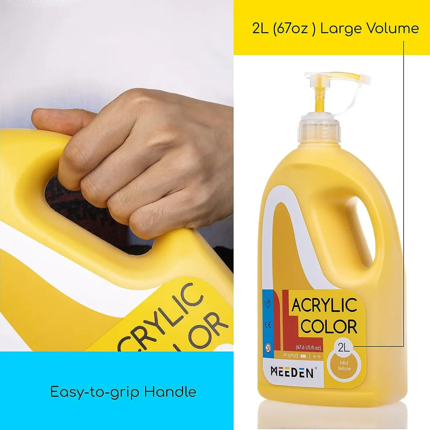 MEEDEN Mid Yellow Acrylic Paint with Pump Lid, 1/2 Gallon / 2L / 67.6 oz