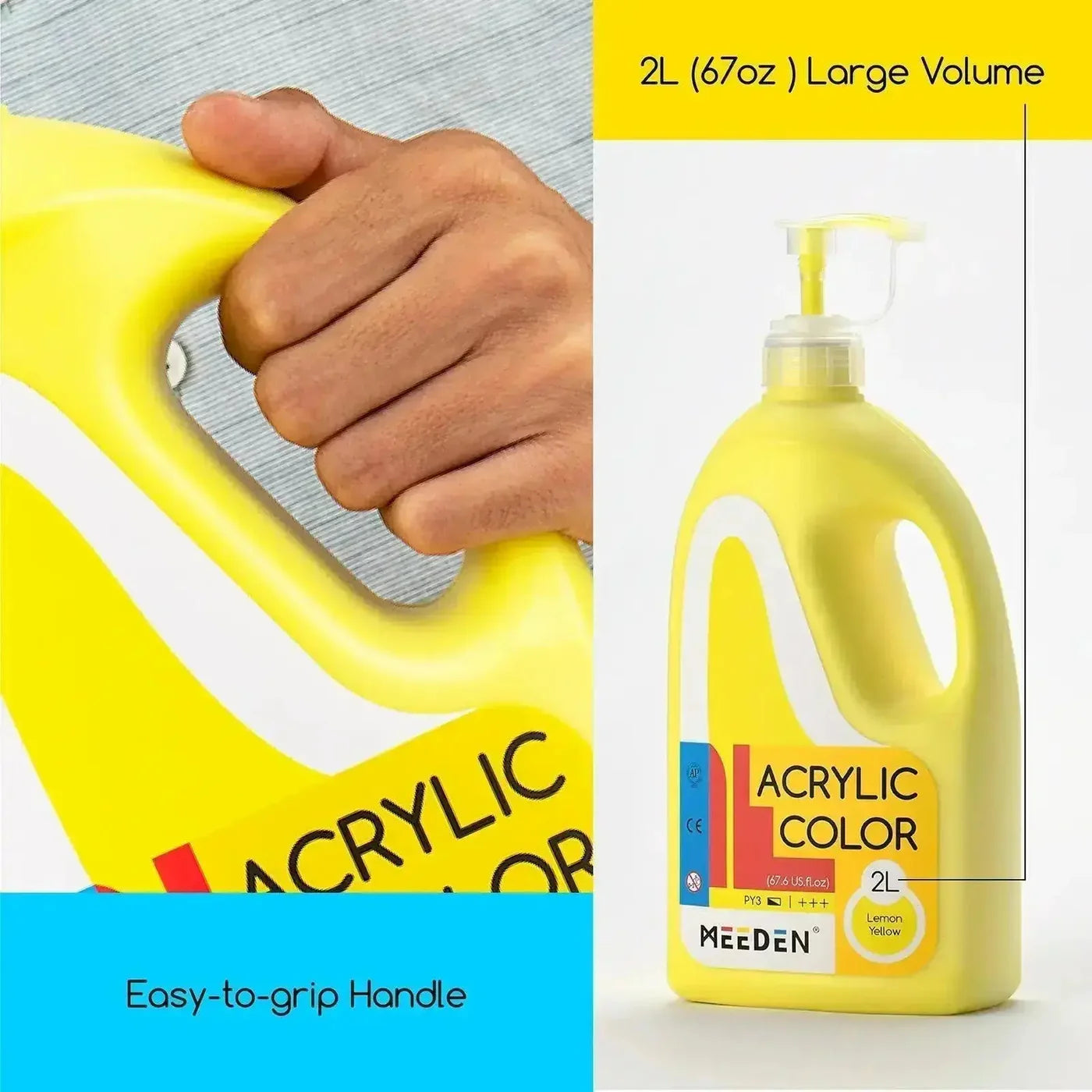MEEDEN Lemon Yellow Acrylic Paint with Pump Lid, 1/2 Gallon / 2L / 67.6 oz
