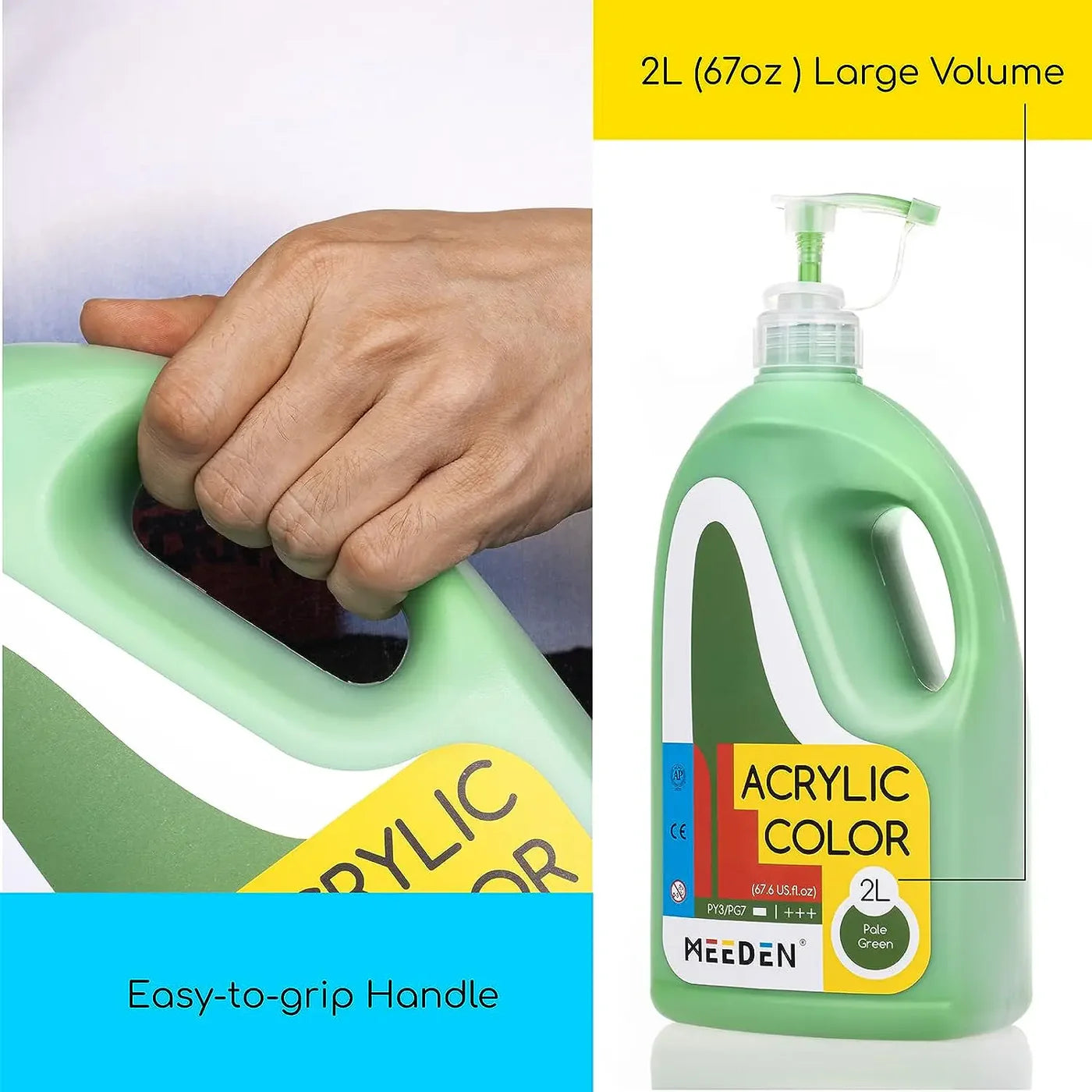 MEEDEN Pale Green Acrylic Paint with Pump Lid, 1/2 Gallon / 2L / 67.6 oz