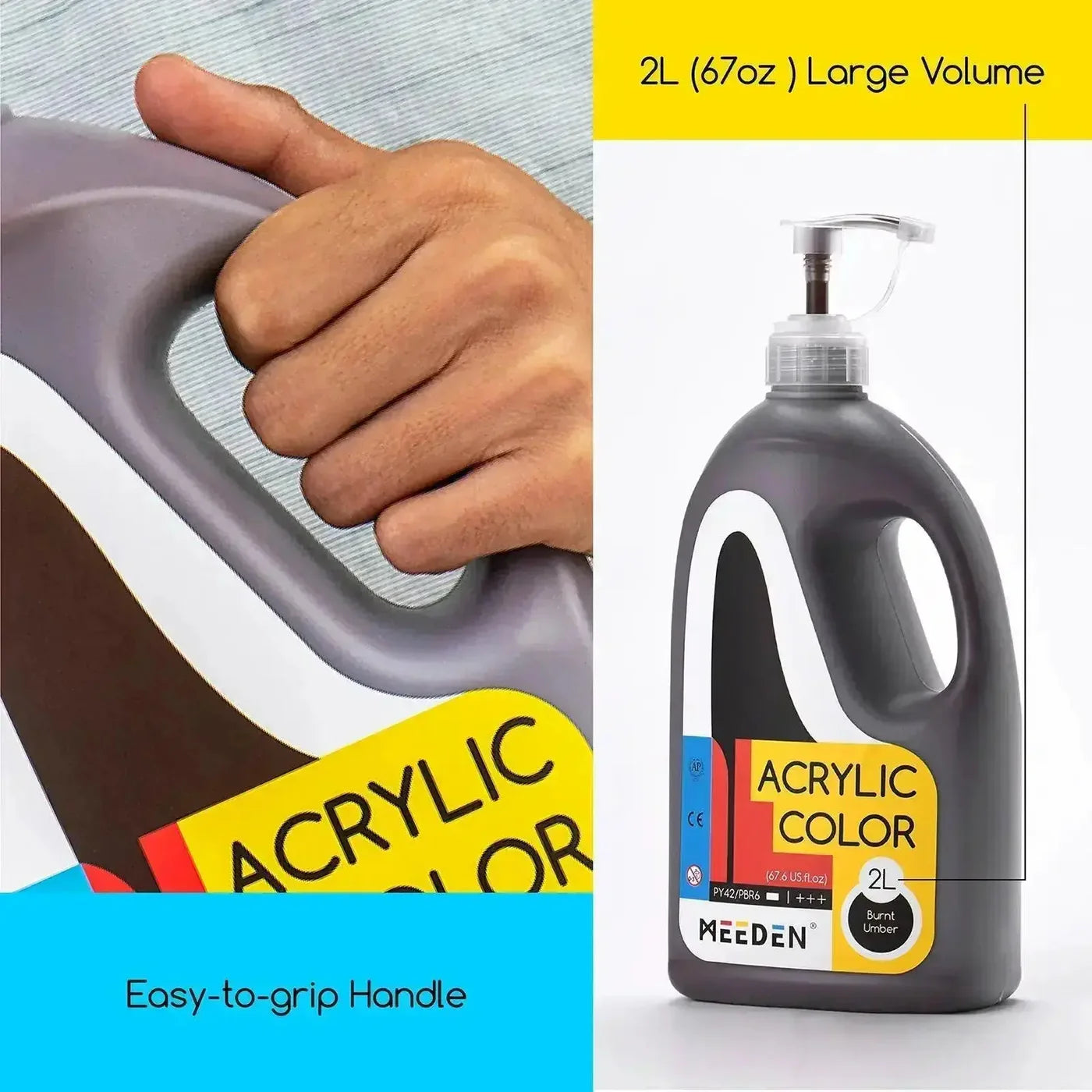 MEEDEN Burnt Umber Acrylic Paint with Pump Lid, 1/2 Gallon / 2L / 67.6 oz