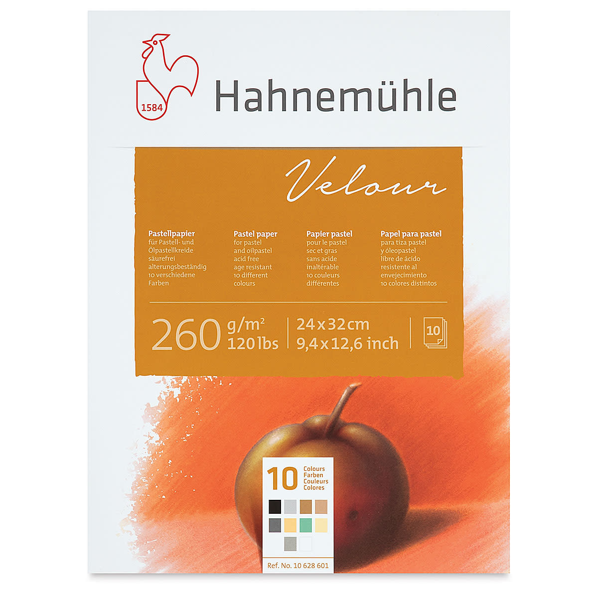 HAHNEMUHLE Pastel velour paper for pastel and oil pastel crayon. 260 gsm White and 10 colours