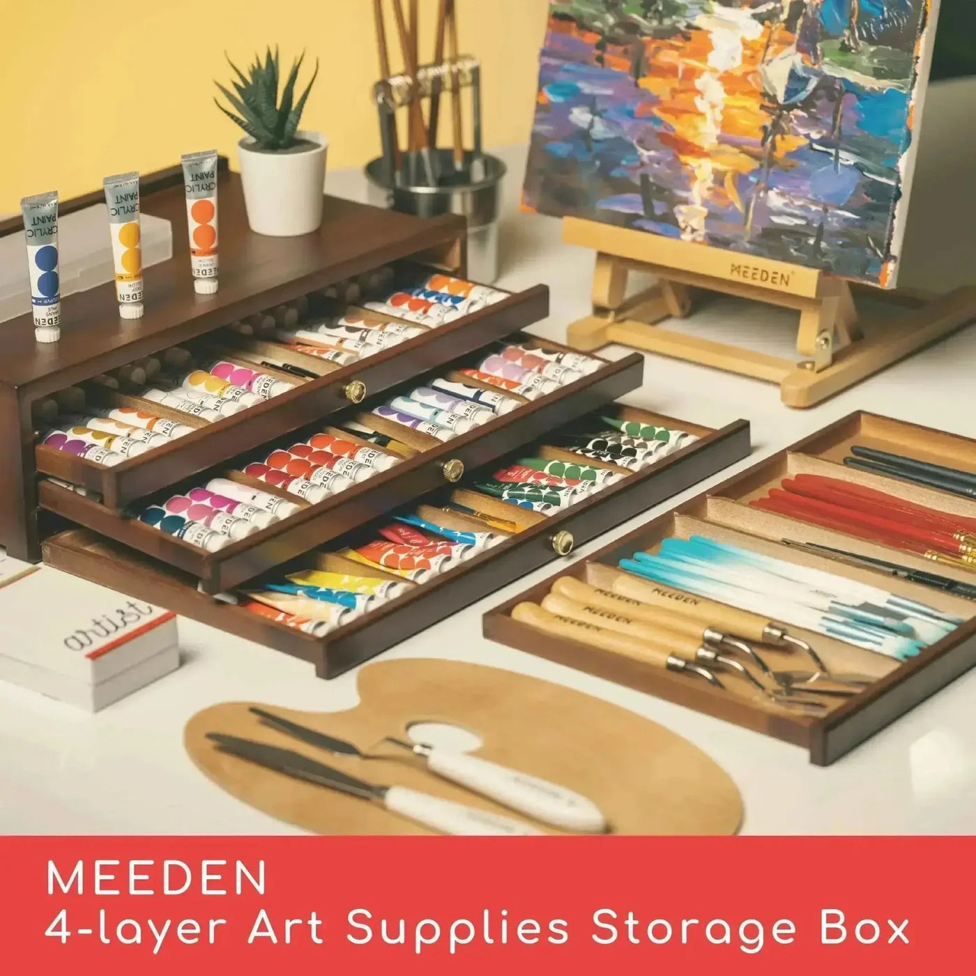 MEEDEN 4-Drawer Art Supply Storage Box, Walnut Color - Empty