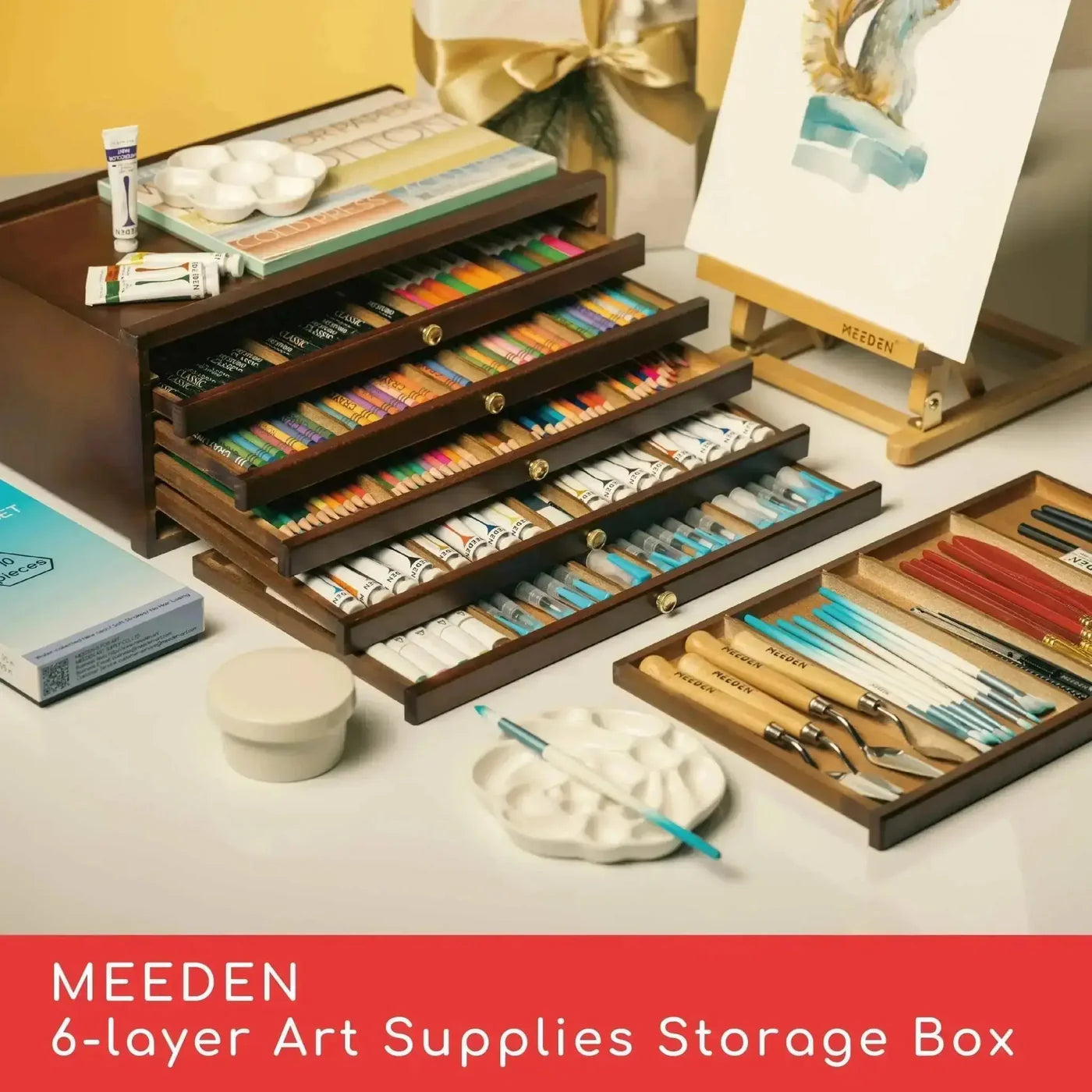 MEEDEN 6-Drawer Artist Supply Storage Box, Walnut Color - Empty