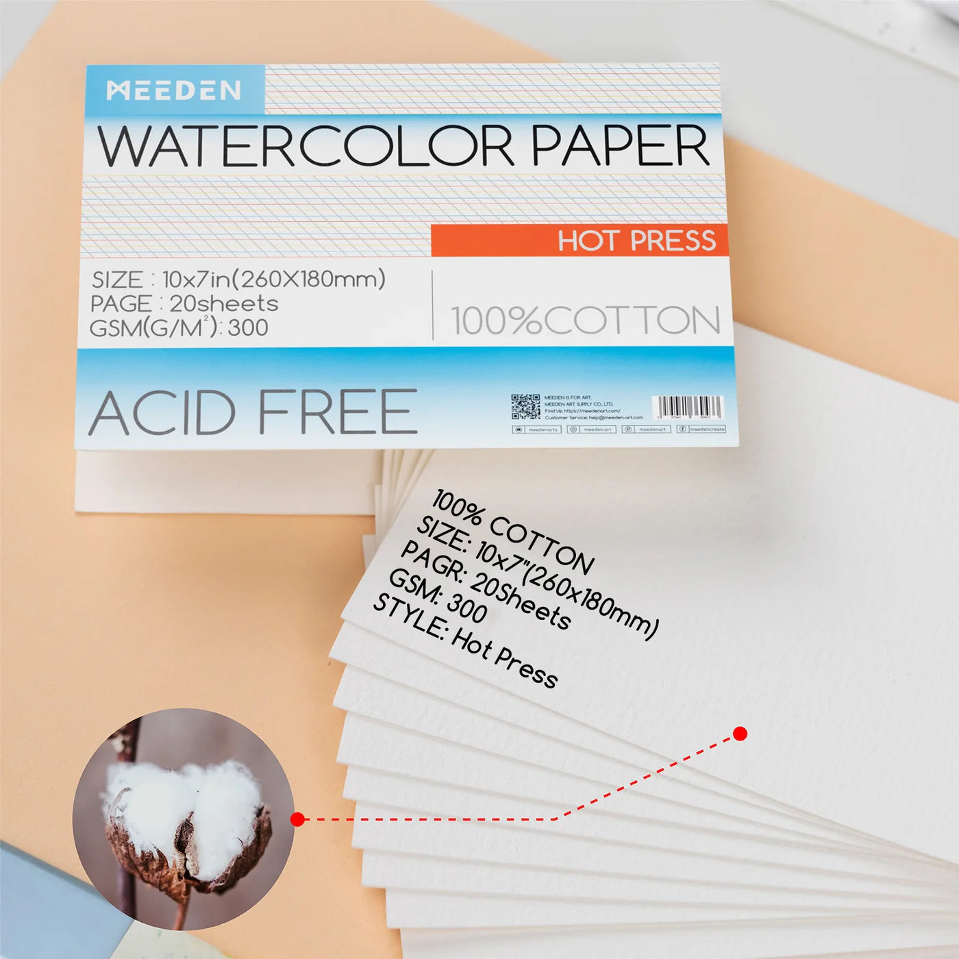 MEEDEN Watercolor Paper Pad 20 Sheets Hot Pressed
