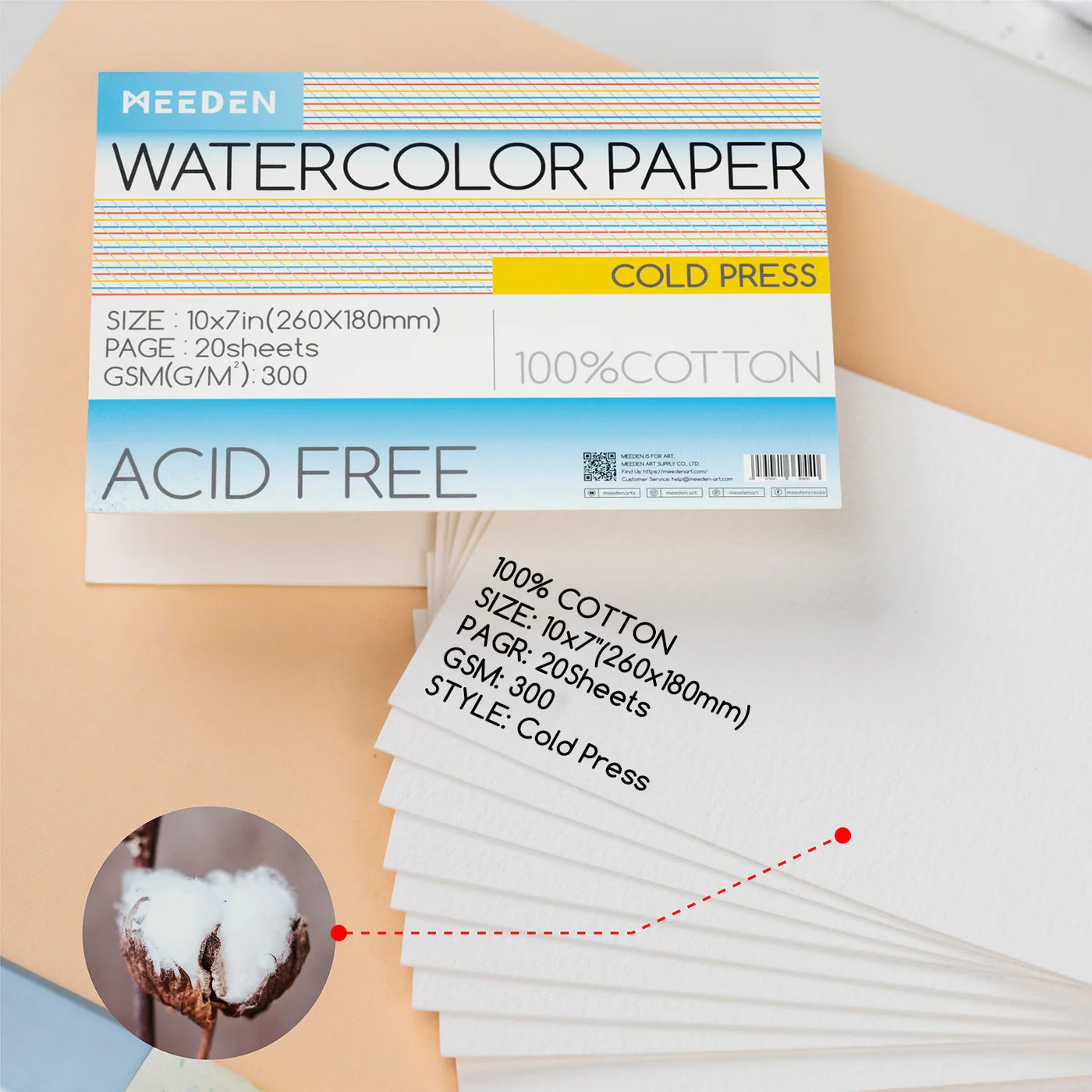 MEEDEN Watercolor Paper Pad 20 Sheets Cold Pressed
