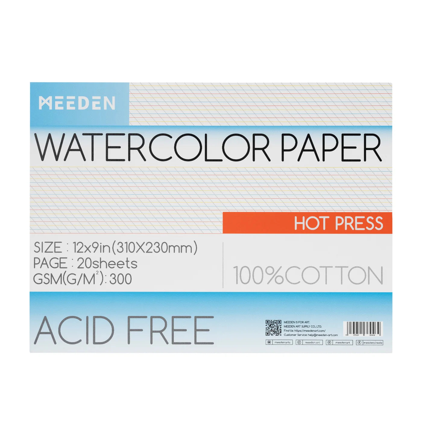 MEEDEN Watercolor Paper Pad 20 Sheets Hot Pressed