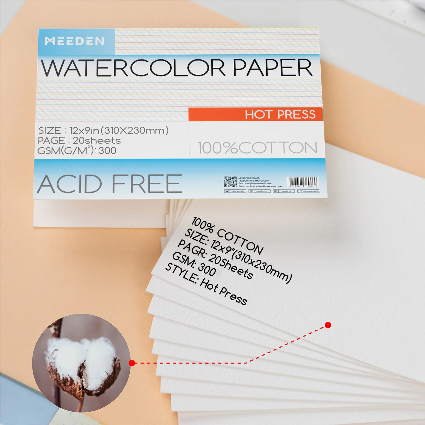 MEEDEN Watercolor Paper Pad 20 Sheets Hot Pressed
