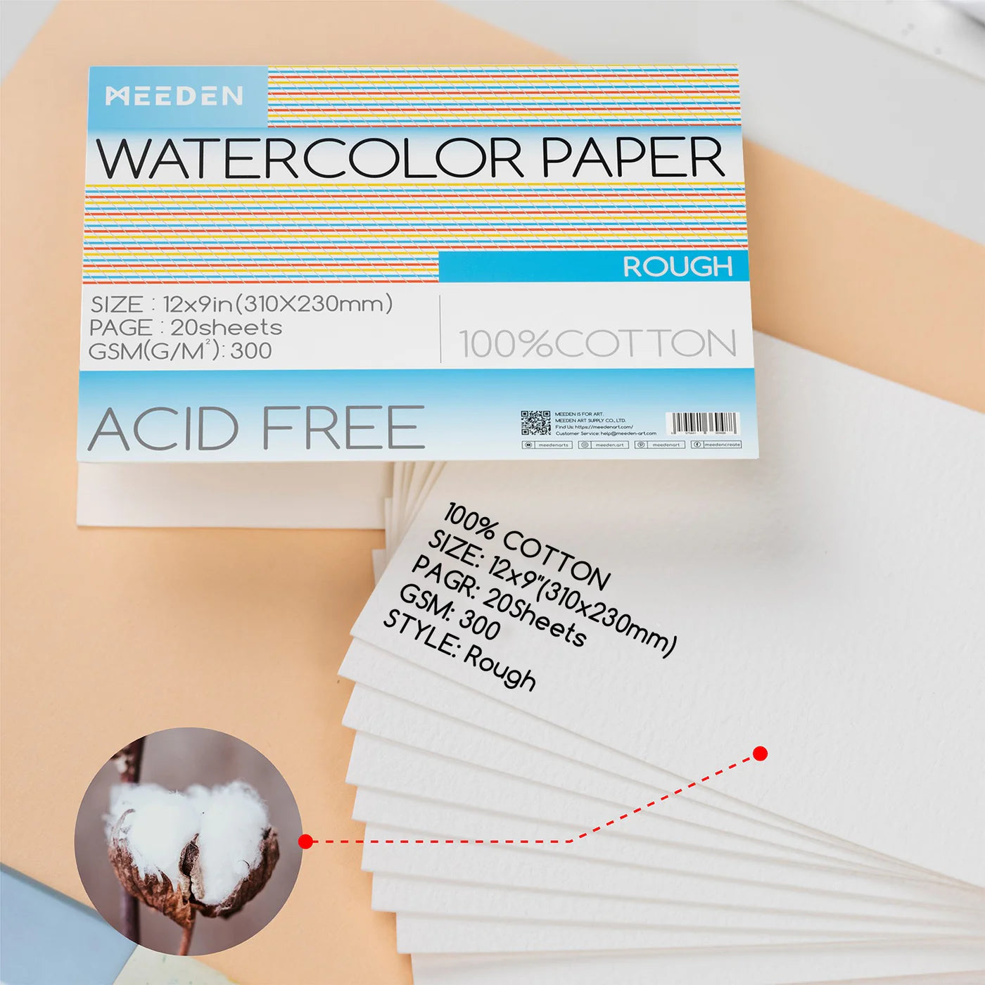 MEEDEN Watercolor Paper Pad 20 Sheets Rough