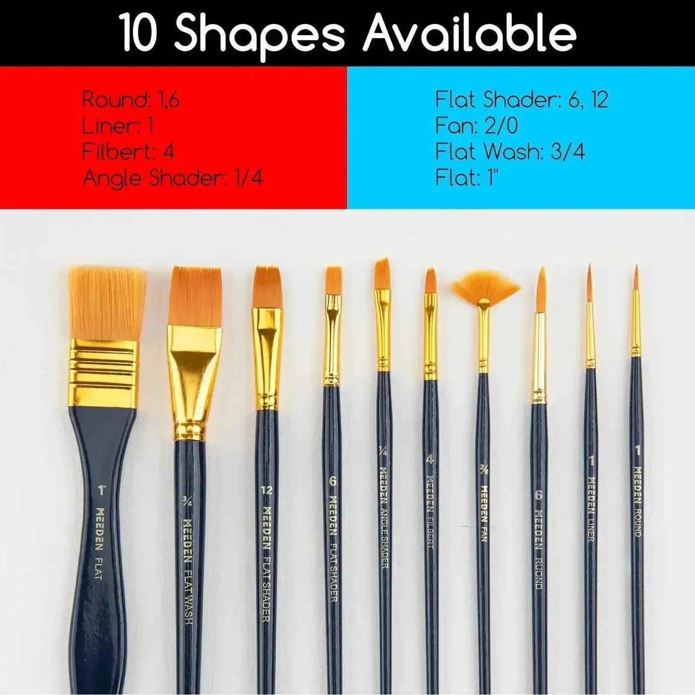 MEEDEN Acrylic Paint Brushes Set of 10 Pcs