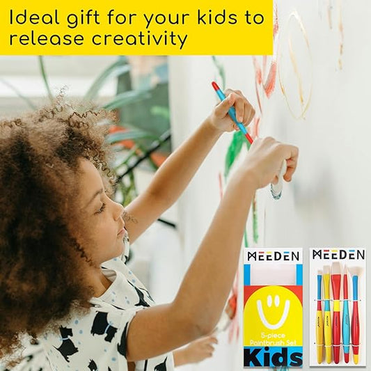 MEEDEN Paint Brushes for Kids: 5 Pcs Round Flat & Fan Kids Paintbrush Set - Toddlers Painting Brushes for Acrylic Watercolor & Washable Paint
