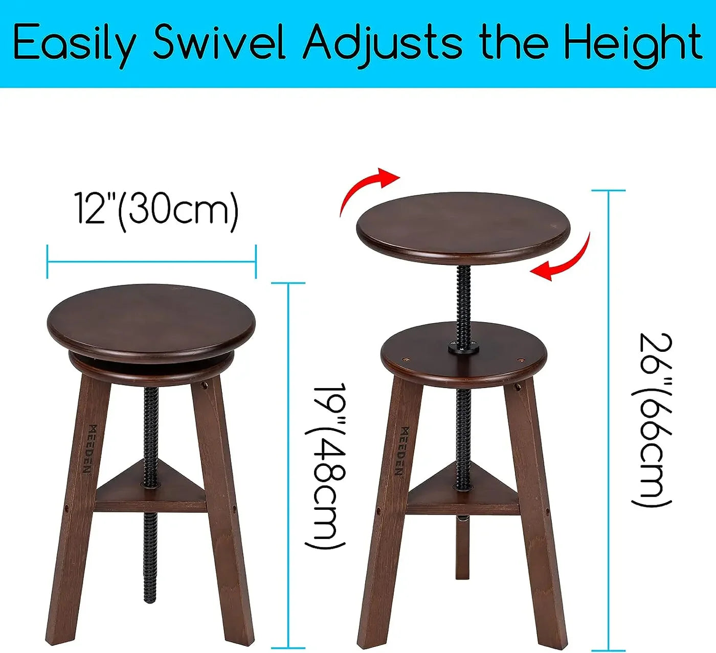 MEEDEN Wooden Drafting Stool with Adjustable Height-Walnut-G-005