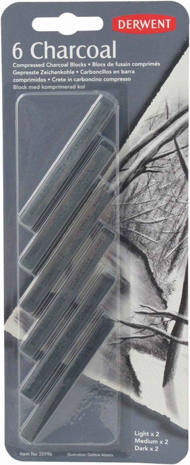 Derwent Compressed Charcoal Blocks, Pack, 6 Count