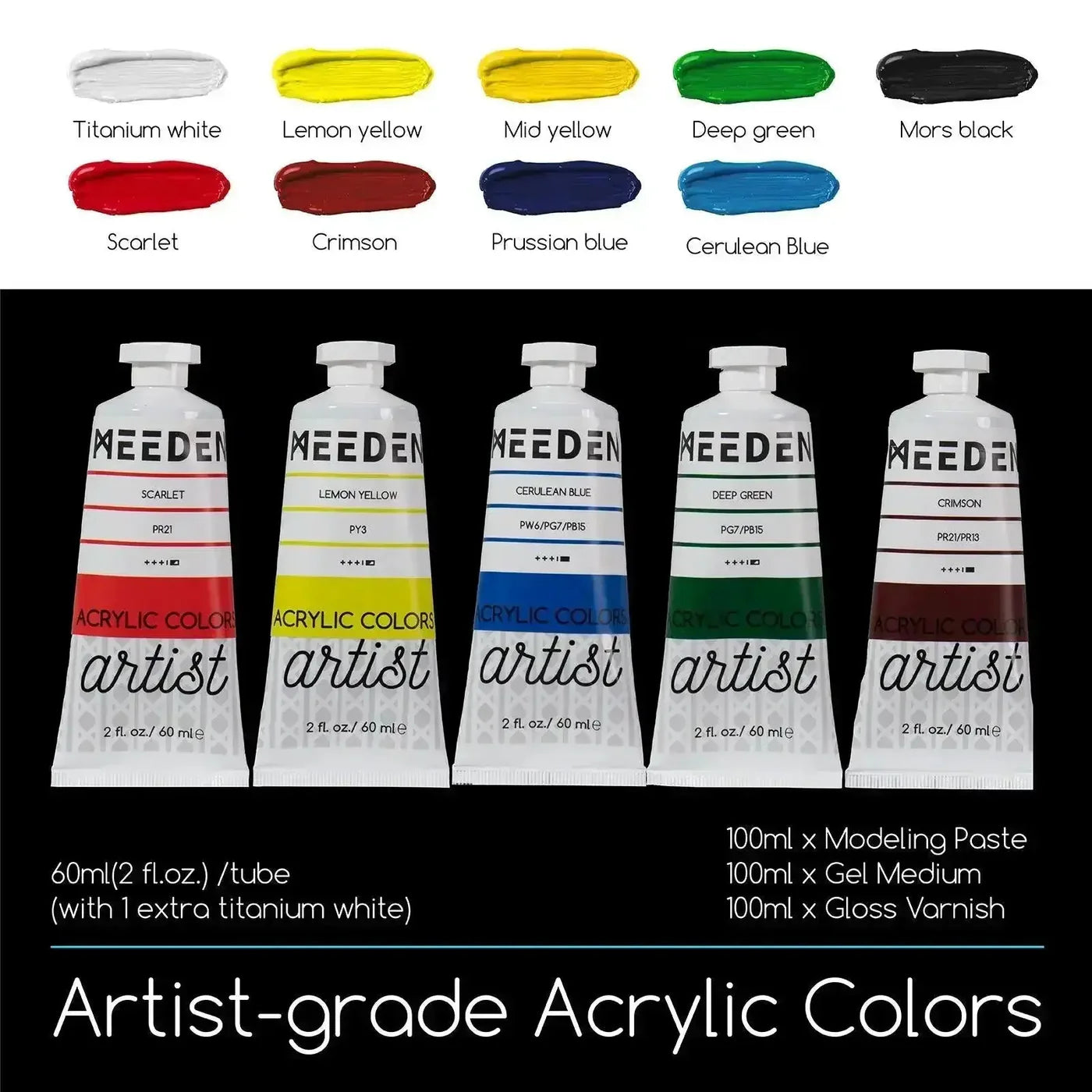 MEEDEN Artist Acrylic Painting Set with Black Tabletop Easel Box