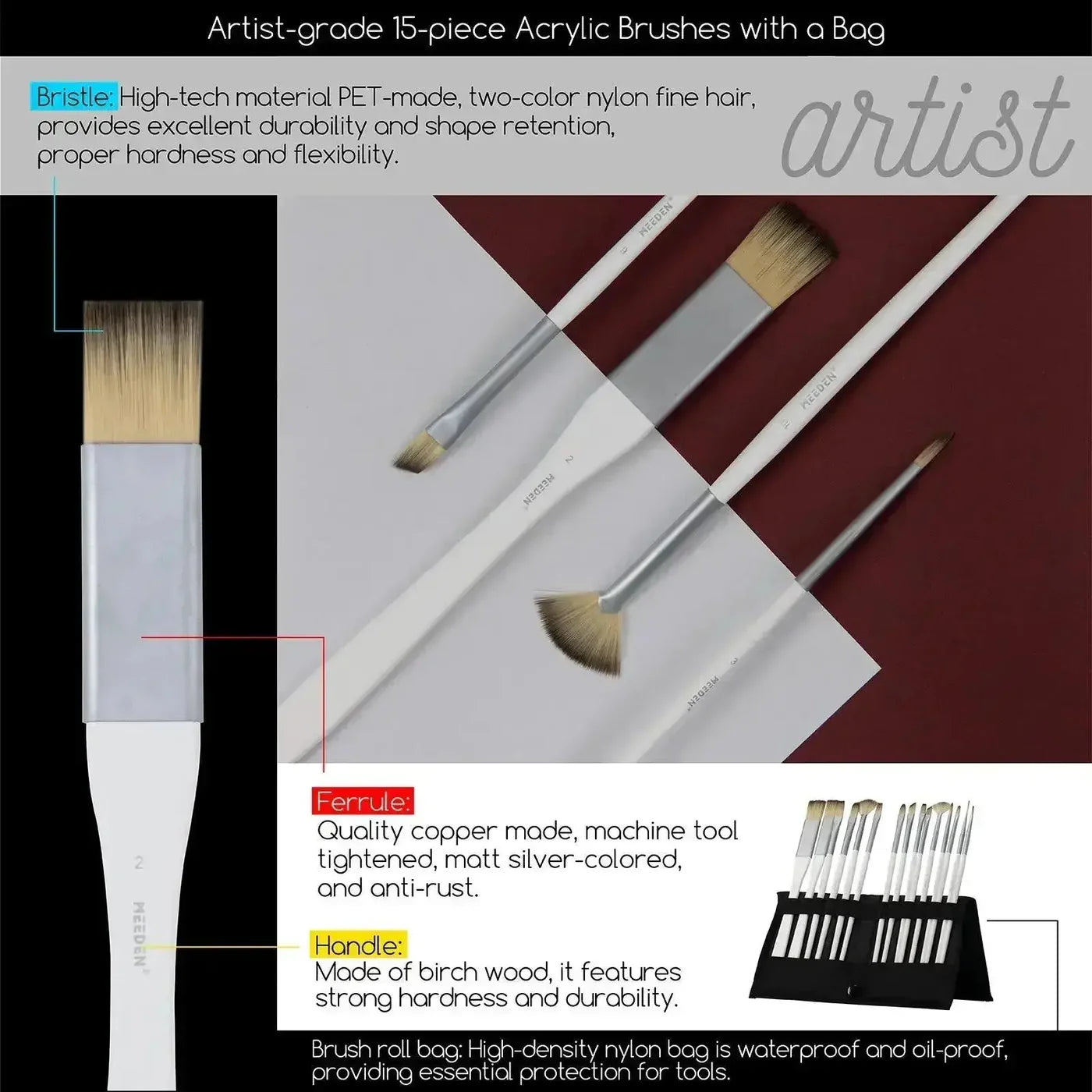 MEEDEN Artist Acrylic Painting Set with Black Tabletop Easel Box