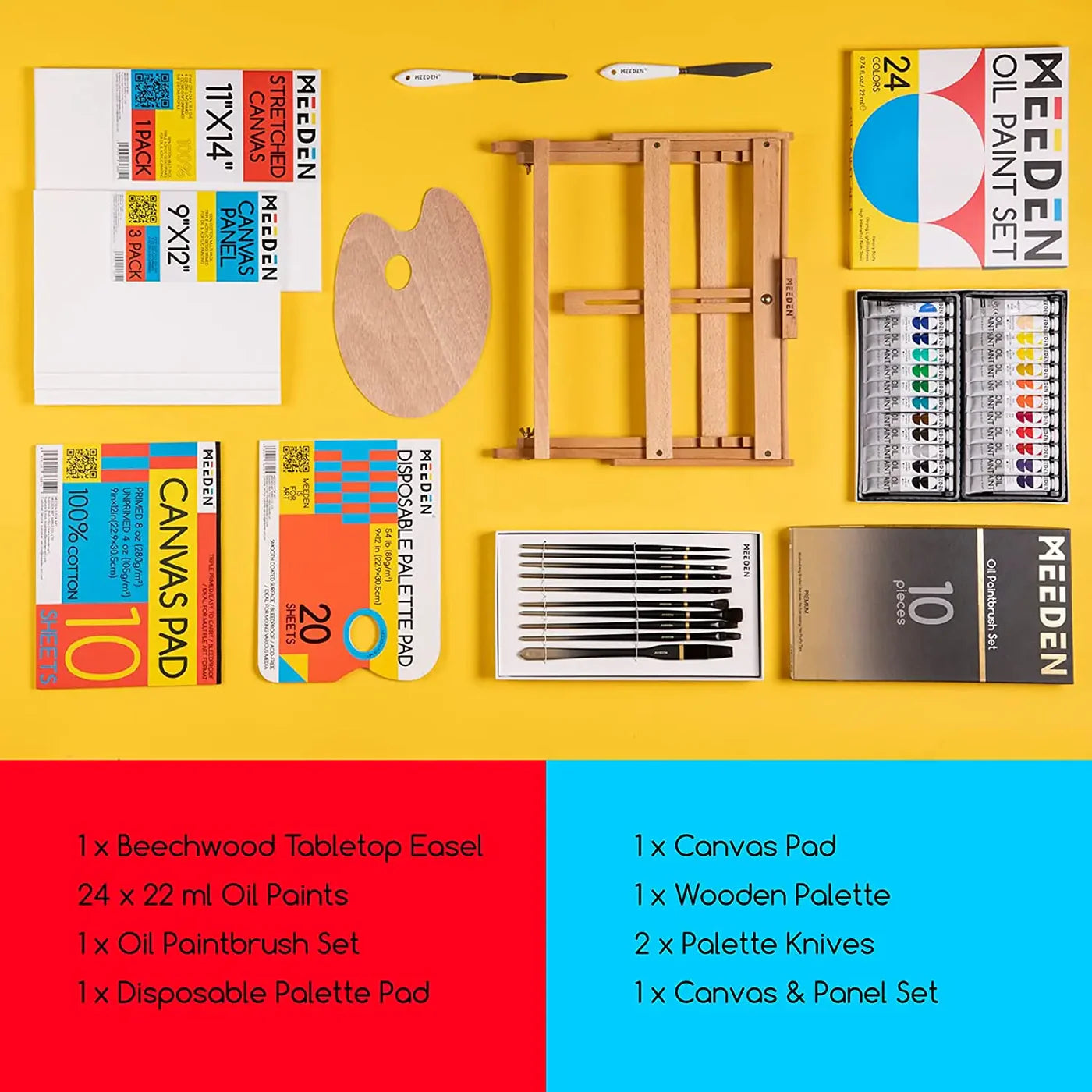 MEEDEN 44 Pcs Oil Painting Set with Tabletop Easel, 24 x 12ml Oil Paint