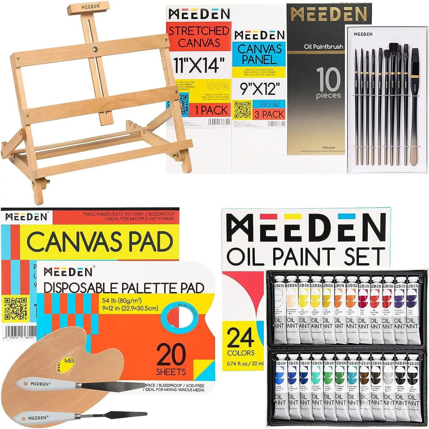 MEEDEN 44 Pcs Oil Painting Set with Tabletop Easel, 24 x 12ml Oil Paint