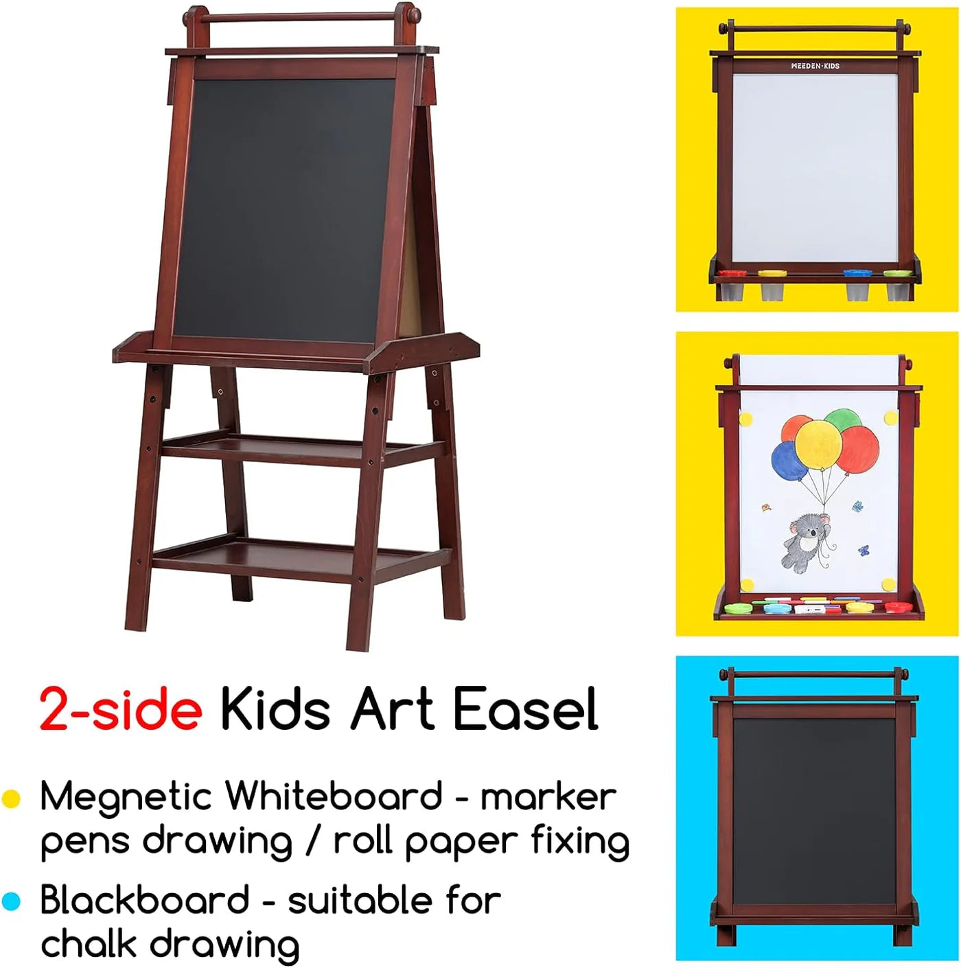 MEEDEN Solid Pine Wood Double-Sided Kids Art Easel -Walnut