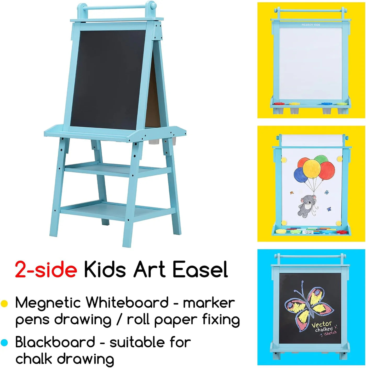 MEEDEN Solid Pine Wood Double-Sided Kids Art Easel -Blue