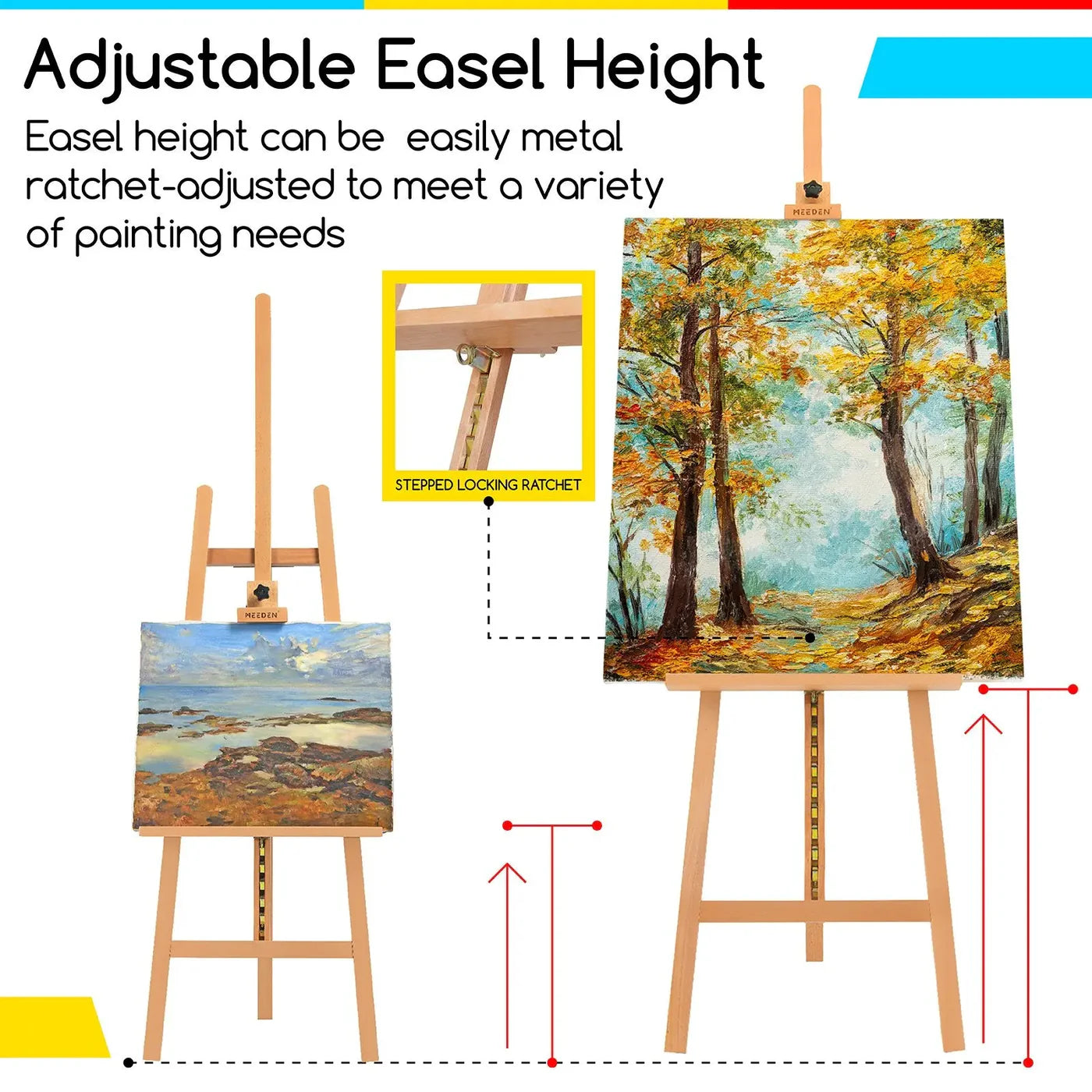MEEDEN Large Basic Studio A-Frame Solid Beech Wood Floor Painting Easel, Hold Canvas Up to 50''-W01E