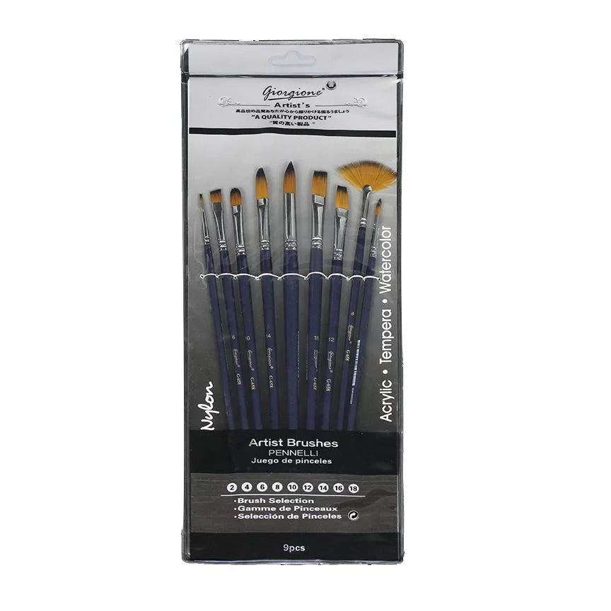 Giorgione Gold Nylon Brush Set Mix 9pcs (12″ Long Handles)