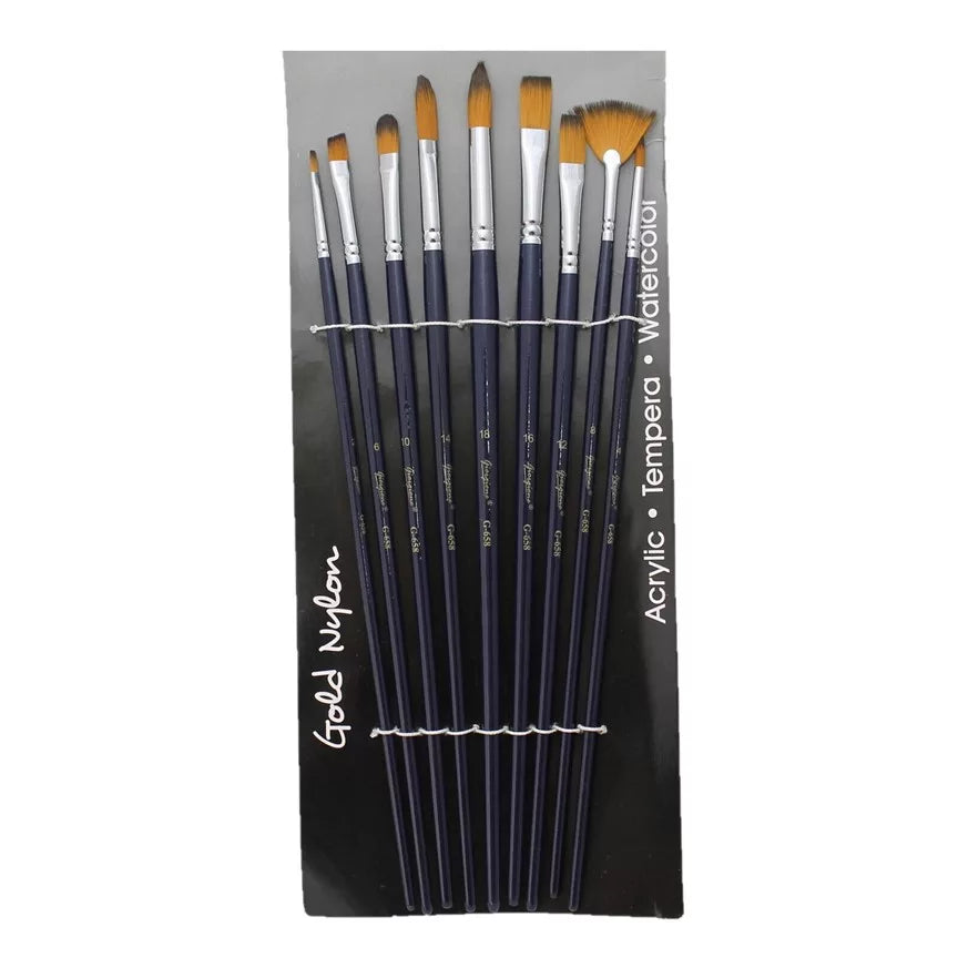 Giorgione Gold Nylon Brush Set Mix 9pcs (12″ Long Handles)