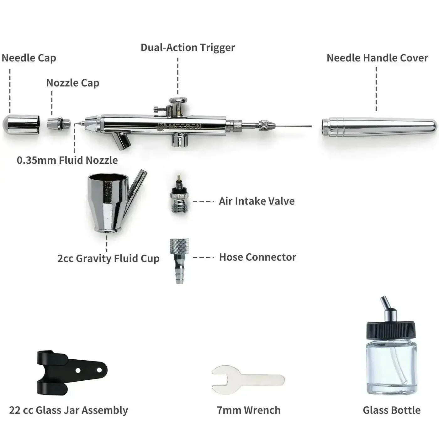 MEEDEN Airbrush Set, 0.35mm Needles Pre-Equipped