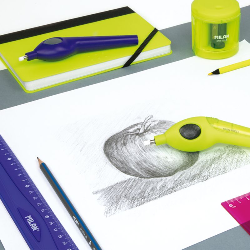 Electric eraser with spare erasers and battery, blue and Green colour, Acid series