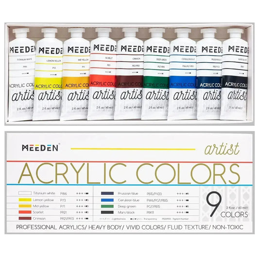 MEEDEN Artist Acrylic Paint Set, 9 Tubes, 60 ml / 2 oz