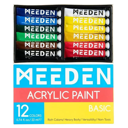 MEEDEN Vibrant Acrylic Paint Set, 12 Tubes, 22ml / 0.74 oz