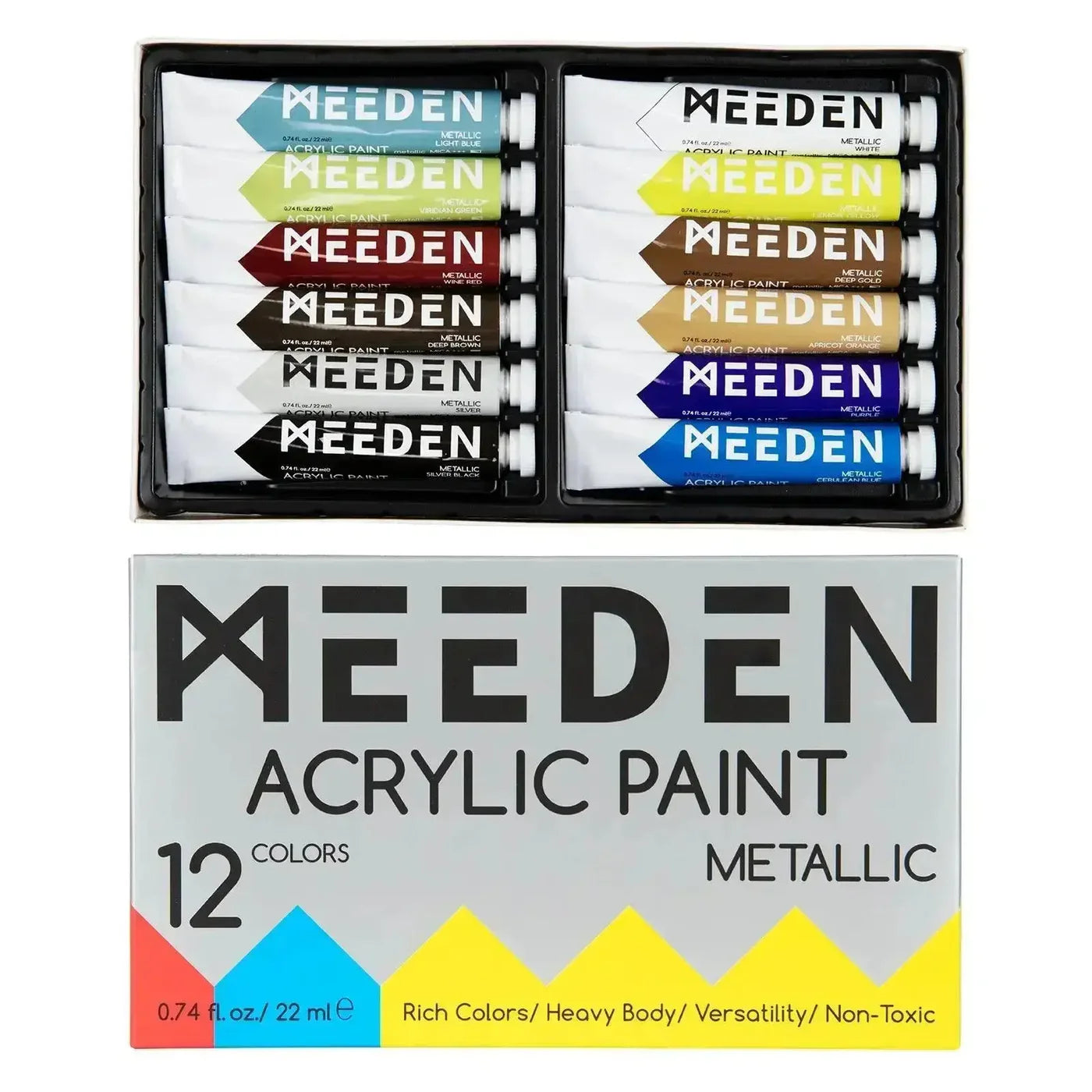 MEEDEN Metallic Acrylic Paint Set, 12 Tubes, 22ml / 0.74 oz