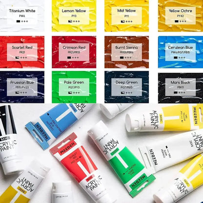 MEEDEN Basic Acrylic Paint Set, 12 Tubes, 120 ml / 4 oz