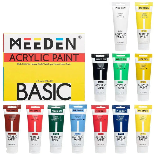 MEEDEN Basic Acrylic Paint Set, 12 Tubes, 120 ml / 4 oz