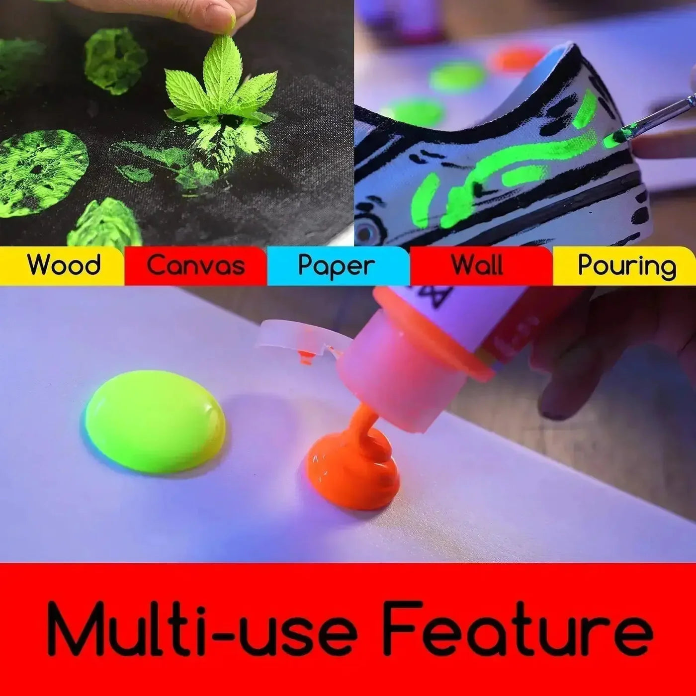 MEEDEN Fluid Fluorescent Acrylic Paint Set, 6 Colors, 60 ml / 2 oz