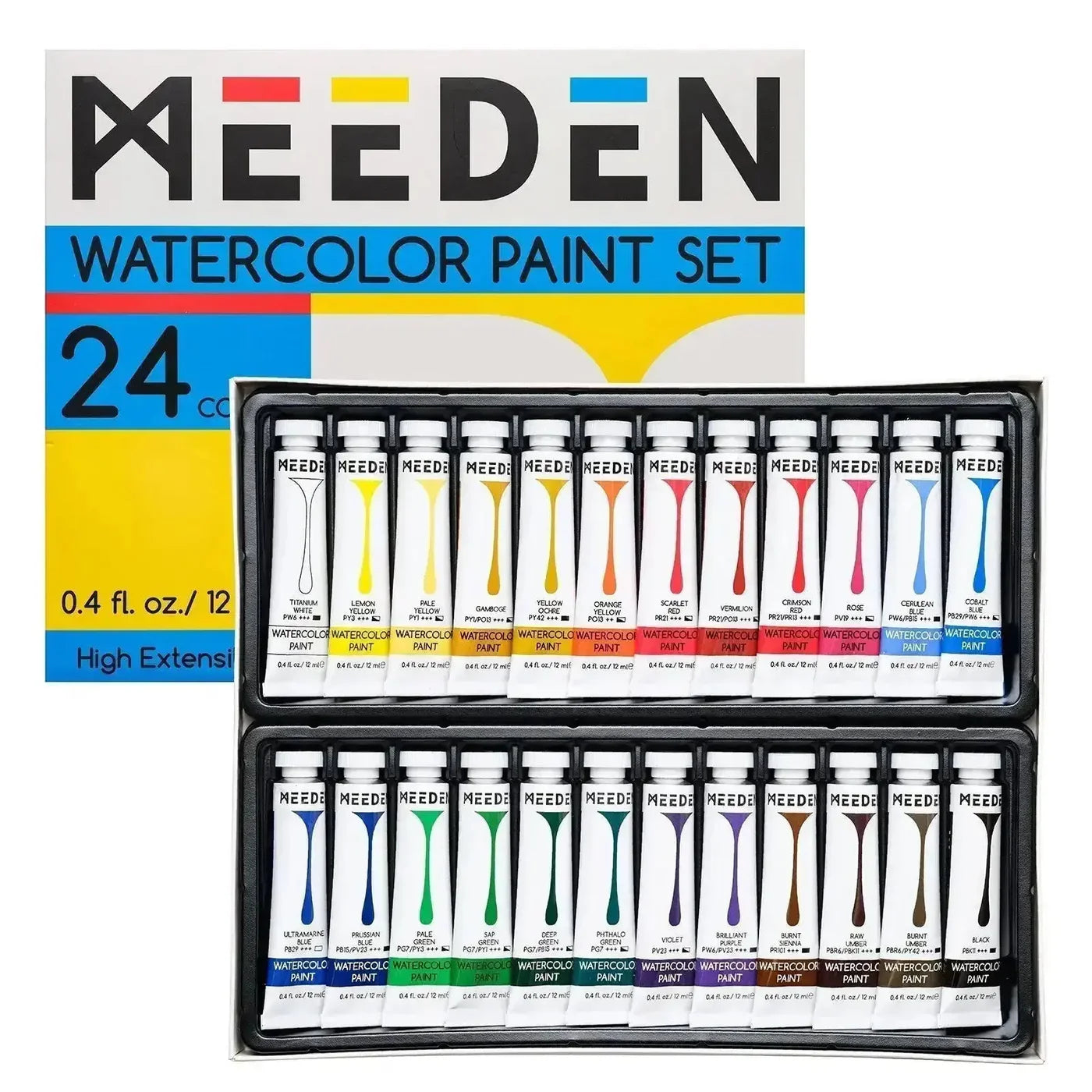 MEEDEN Watercolor Paint Set, 24 Tubes, 12ml / 0.41 oz