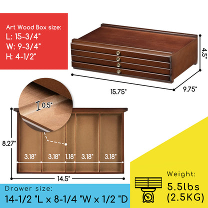 MEEDEN 4-Drawer Art Supply Storage Box, Walnut Color - Empty