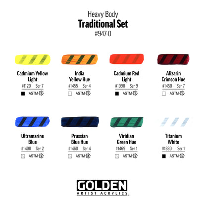 GOLDEN ACRYLIC PAINT Heavy Body Traditional Set