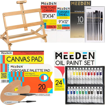 MEEDEN 44 Pcs Oil Painting Set with Tabletop Easel, 24 x 12ml Oil Paint