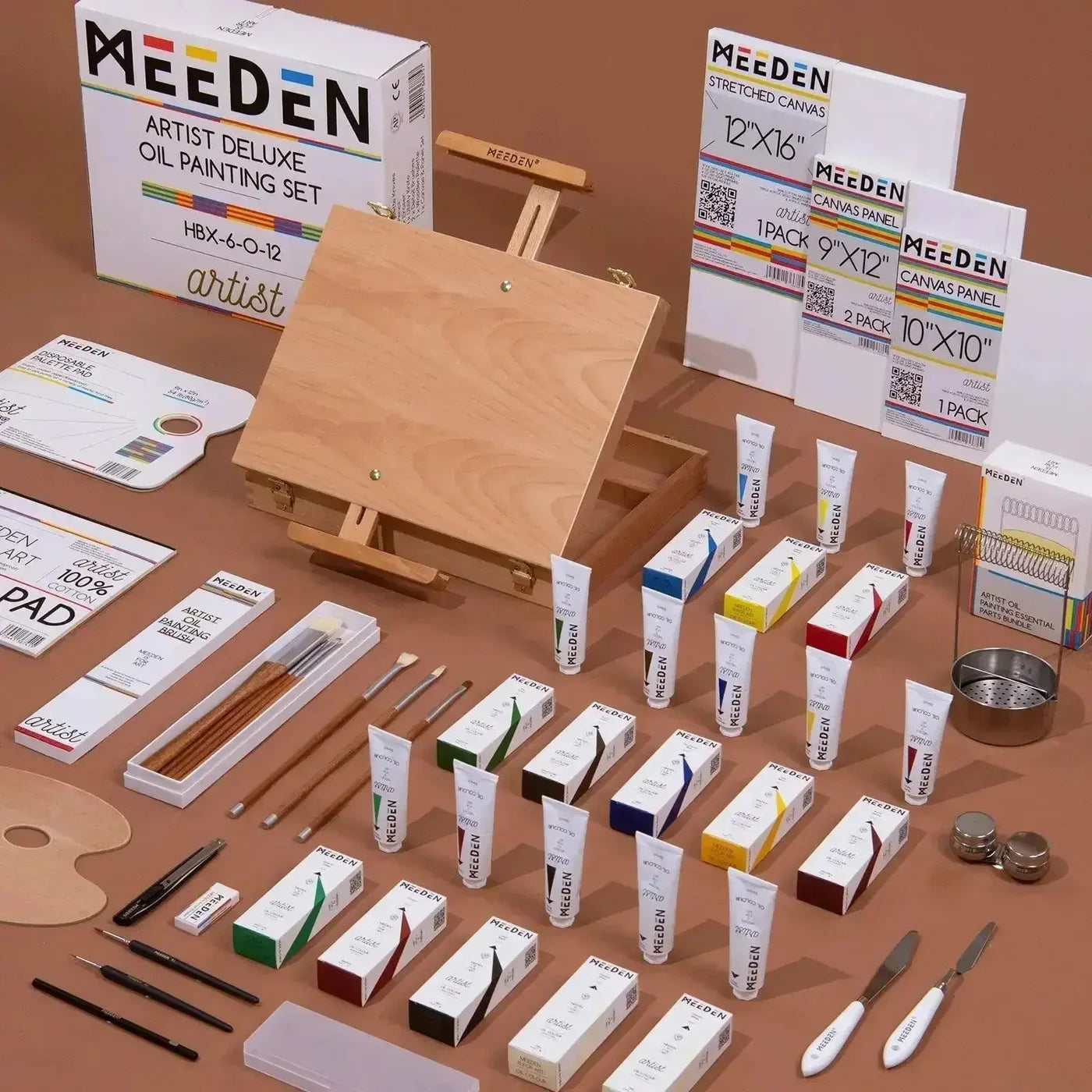 MEEDEN Artist Oil Painting Set with Sketch Easel Box, 13*50ml Tubes