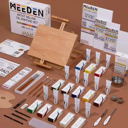 MEEDEN Artist Oil Painting Set with Sketch Easel Box, 13*50ml Tubes