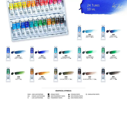 White Nights Watercolour Paints Set Tubes 10ml