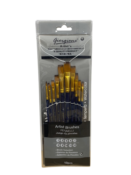 GIORGIONE ARTIST BRUSH SET 10PCS FLAT SHORT HANDLE