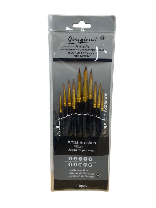 GIORGIONE ARTIST BRUSH SET 10PCS ROUND SHORT HANDLE