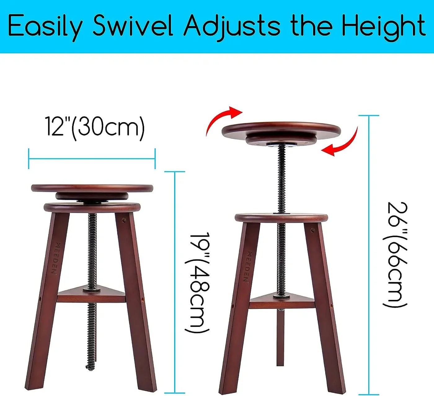 MEEDEN Wooden Drafting Stool with Adjustable Height-Dark Walnut-G-005