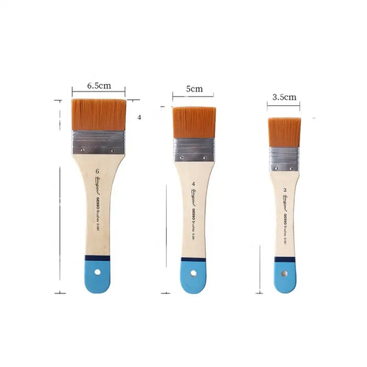 Giorgione G-280 Set of 3 Flat Shape Yellow Nylon Hair Wood Handle Gesso Brushes for Watercolor Acrylic Oil Painting