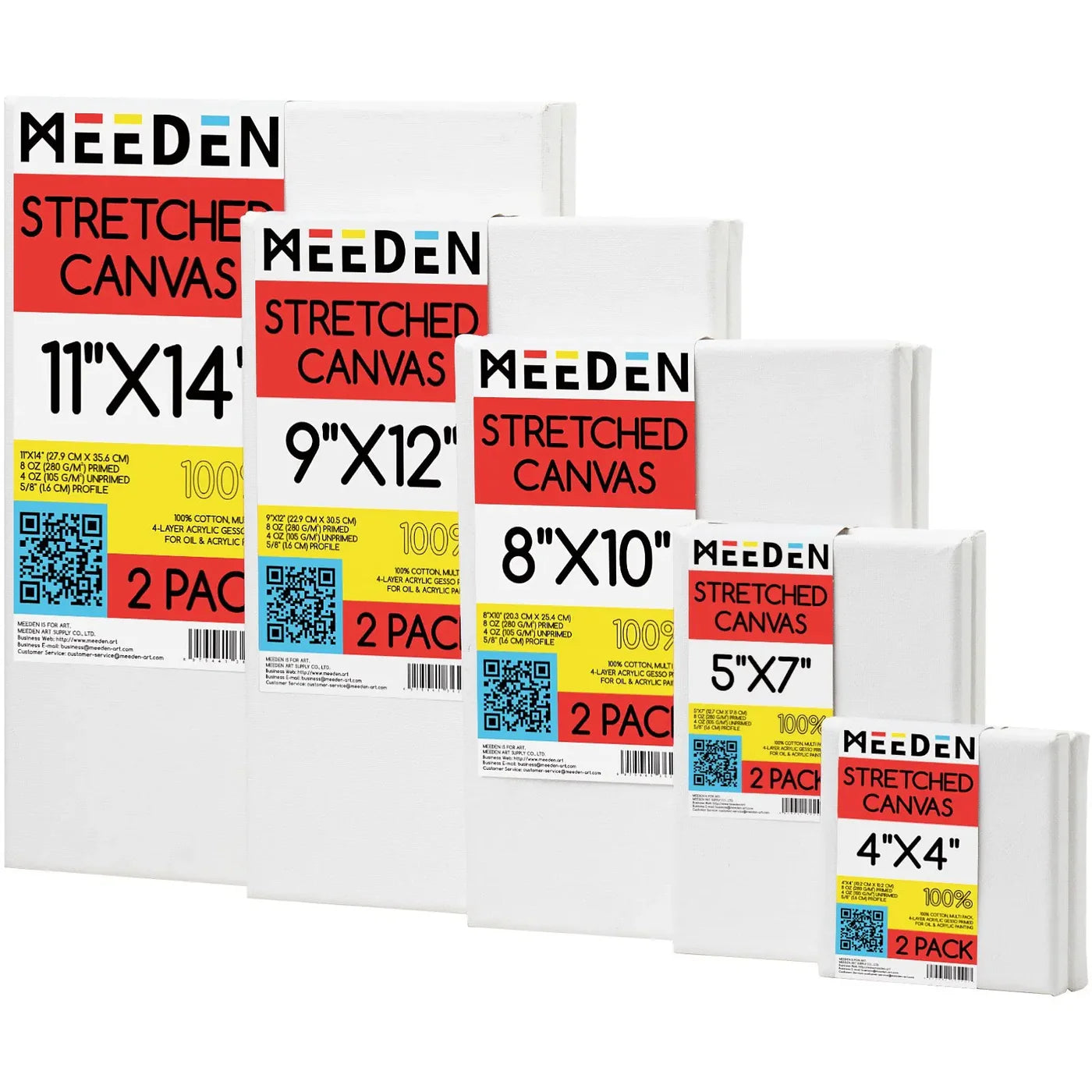 MEEDEN 100% Cotton Stretched Canvas, Multi-Size, Pack 10 PCS